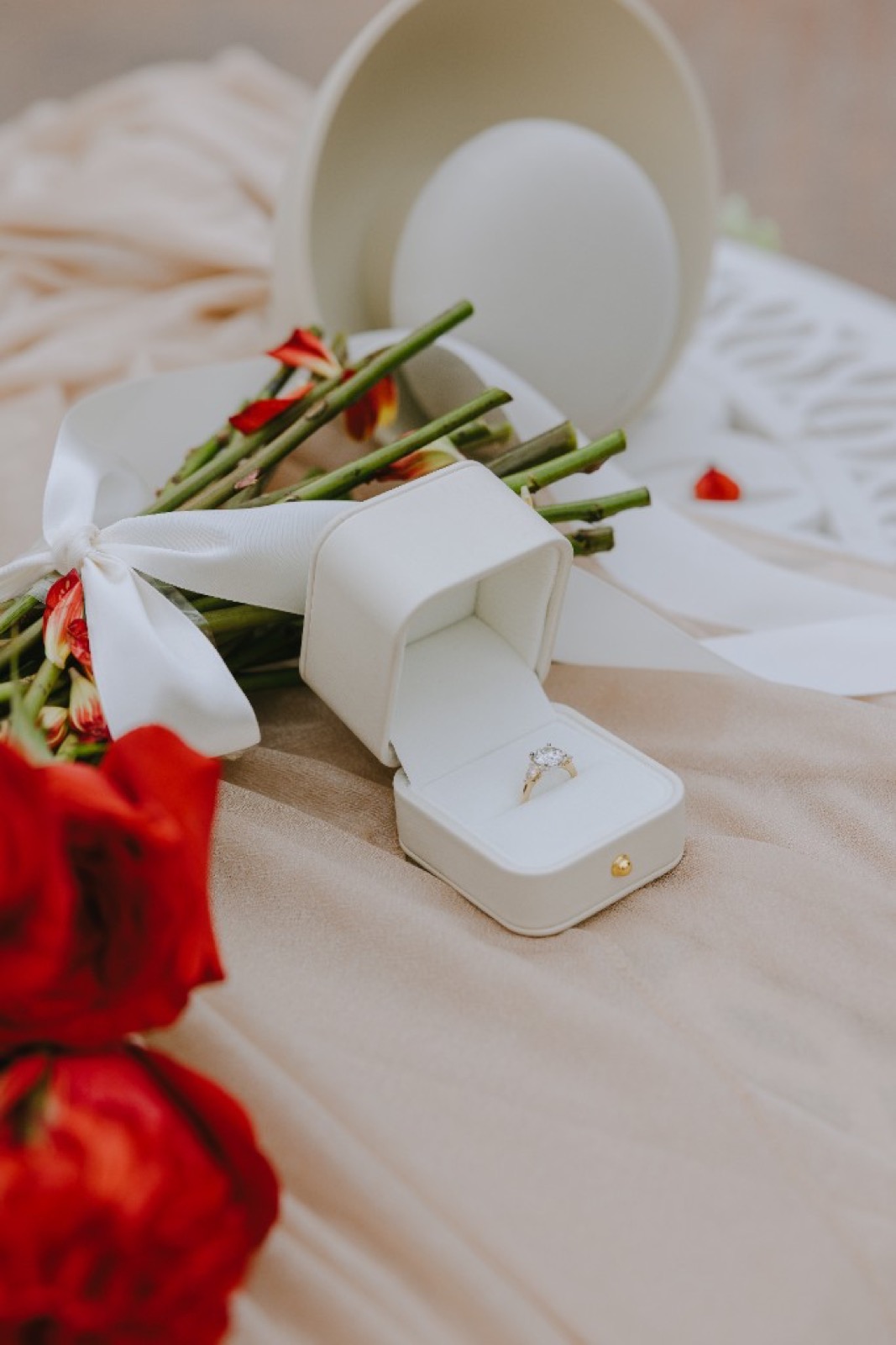 Engagement ring with red roses